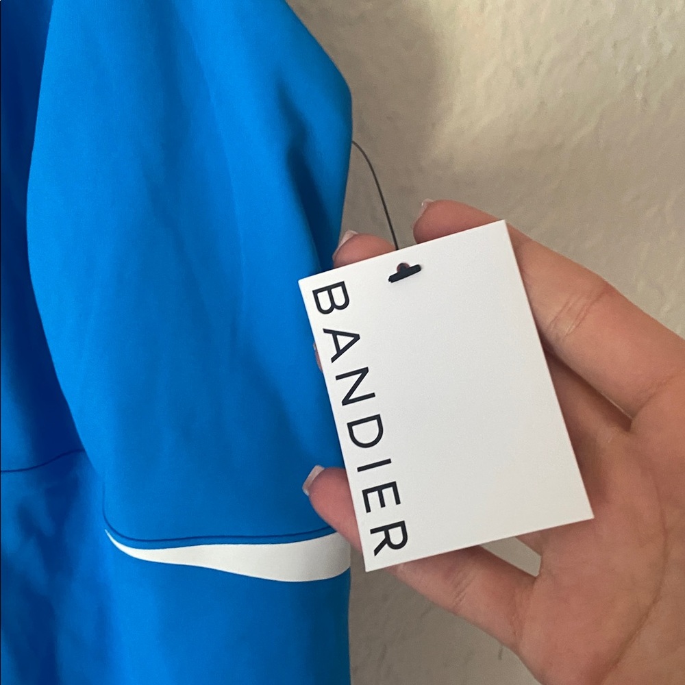 BANDIER V-Neck Plunge Contrast Short Catsuit 🐈⬛ Size S Blue White Luxury Chic - Picture 8 of 11